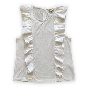 J. Crew Factory White Front Ruffle Top NWT Size Medium